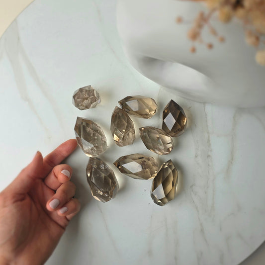 Smokey Quartz Crystal Faceted Flame High Quality Brazil