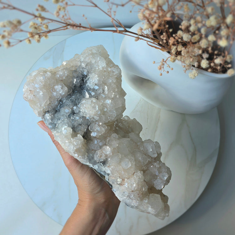 White Apophyllite Crystal with Black Chalcedony Crystal Cluster XL 3kg High Quality India