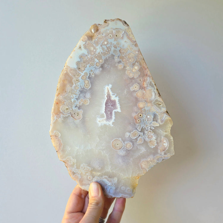 Rare Pink Amethyst Crystal with Cherry Blossom Flower Agate Slab Slice with stand 2