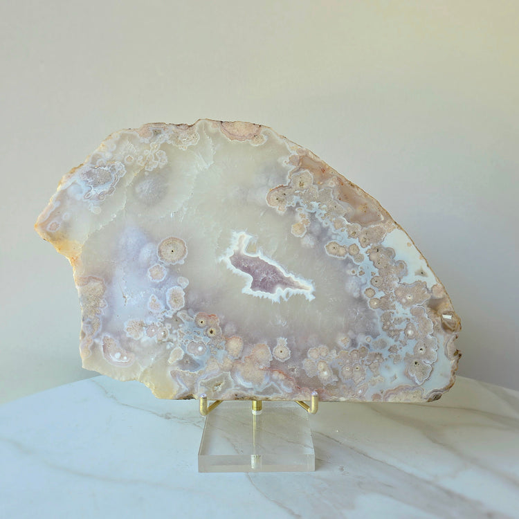 Rare Pink Amethyst Crystal with Cherry Blossom Flower Agate Slab Slice with stand 2