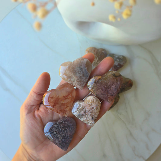 Rare Pink Moss Agate Crystal Heart