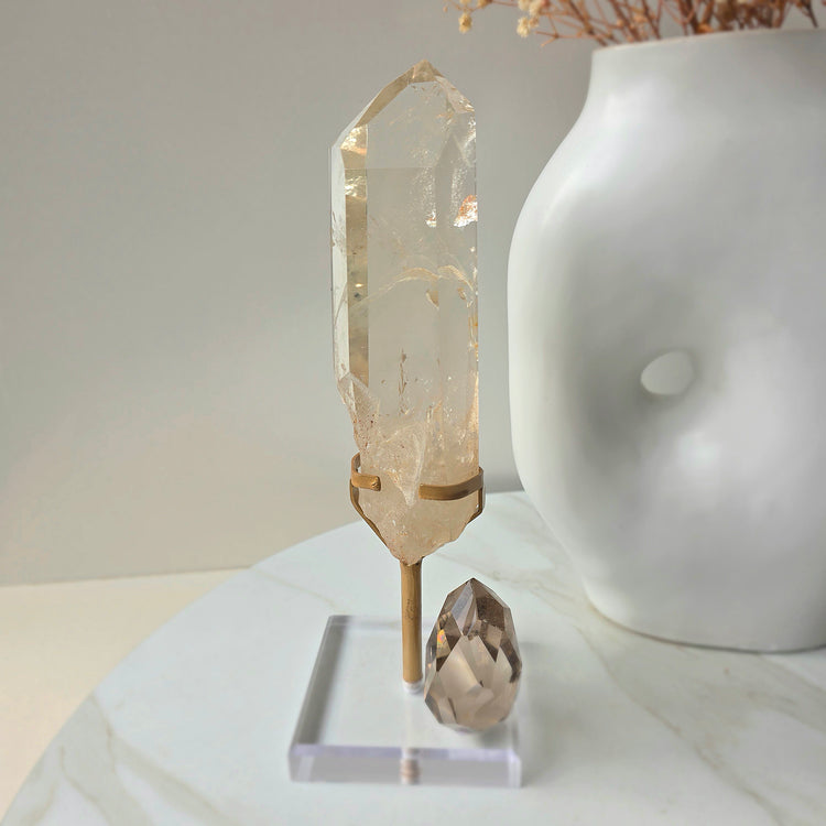 Natural Citrine Crystal Point Brazil High Quality on Stand