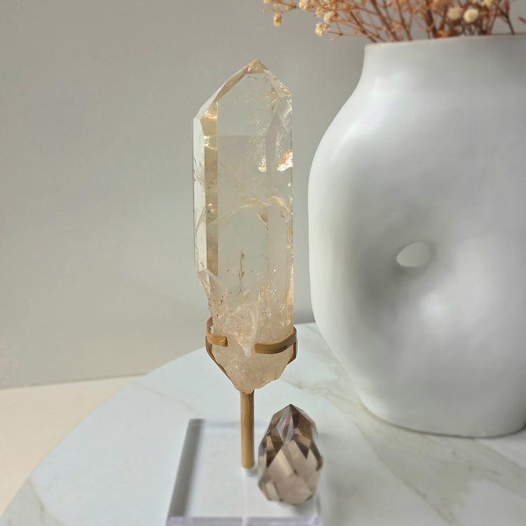 Natural Citrine Crystal Point Brazil High Quality on Stand