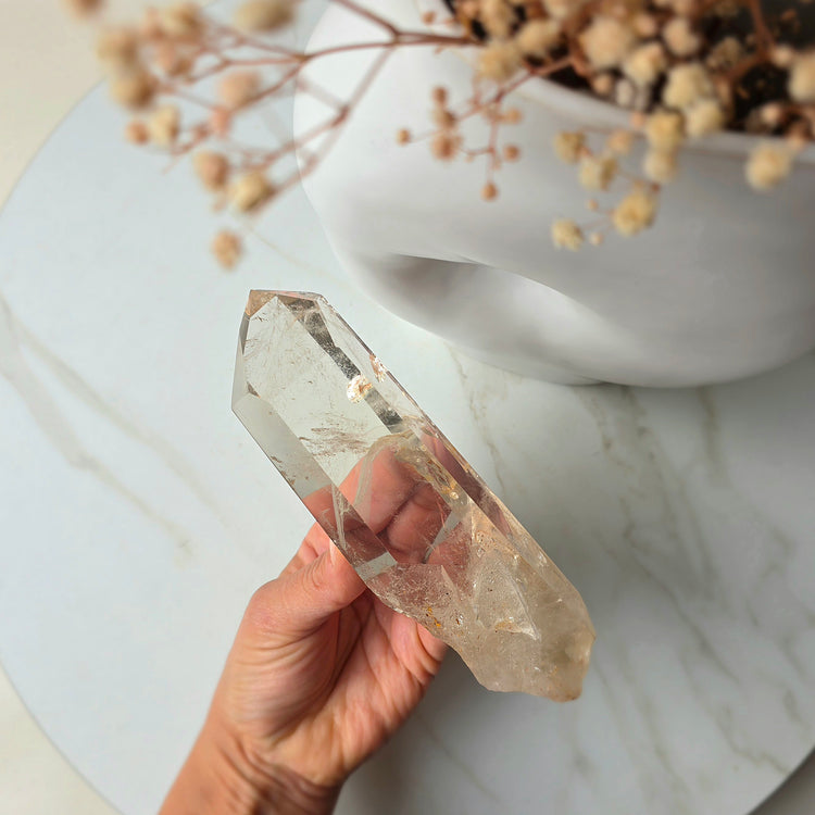 Natural Citrine Crystal Point Brazil High Quality on Stand