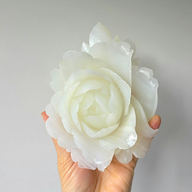 White Onyx Crystal Rose Carving