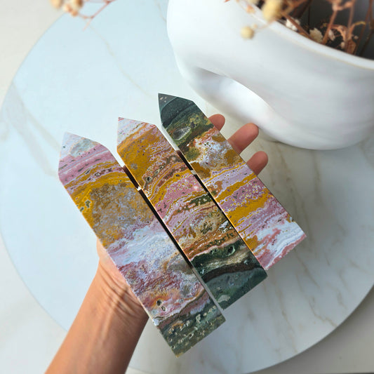 Rare Ocean Jasper 8th Vein Crystal Tower Point Obelisk High Quality
