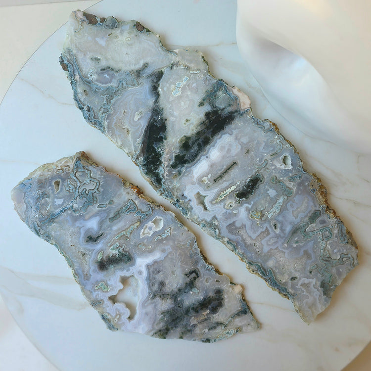 Green Moss Agate Crystal Slab Slice with stand