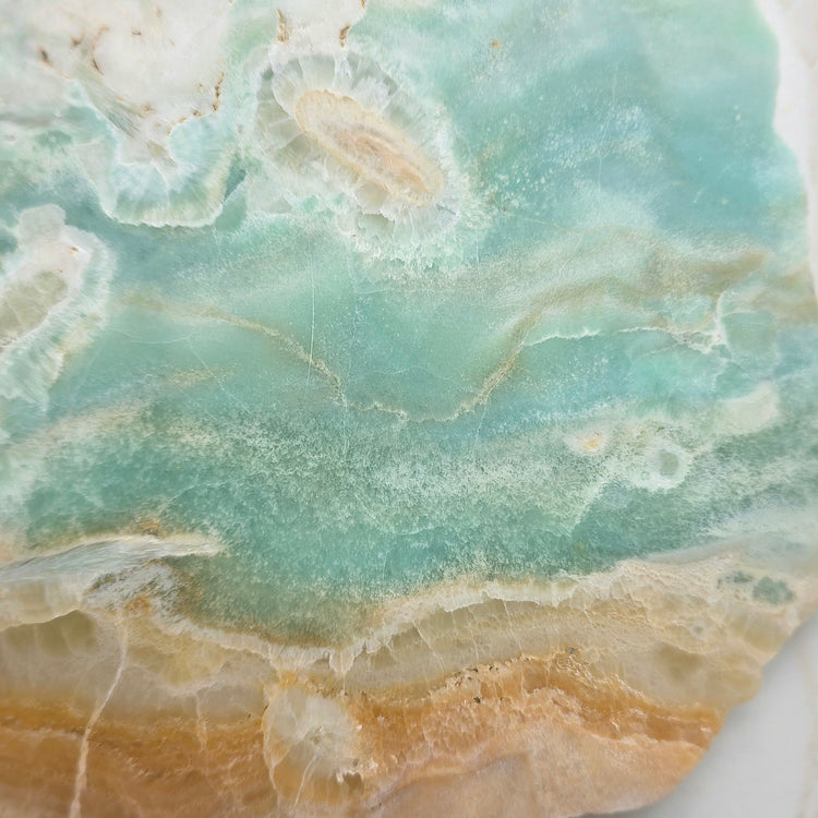 Amazonite Crystal Slab Slice on Gold Stand XL