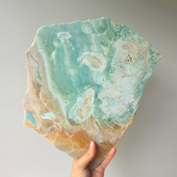 Amazonite Crystal Slab Slice on Gold Stand XL