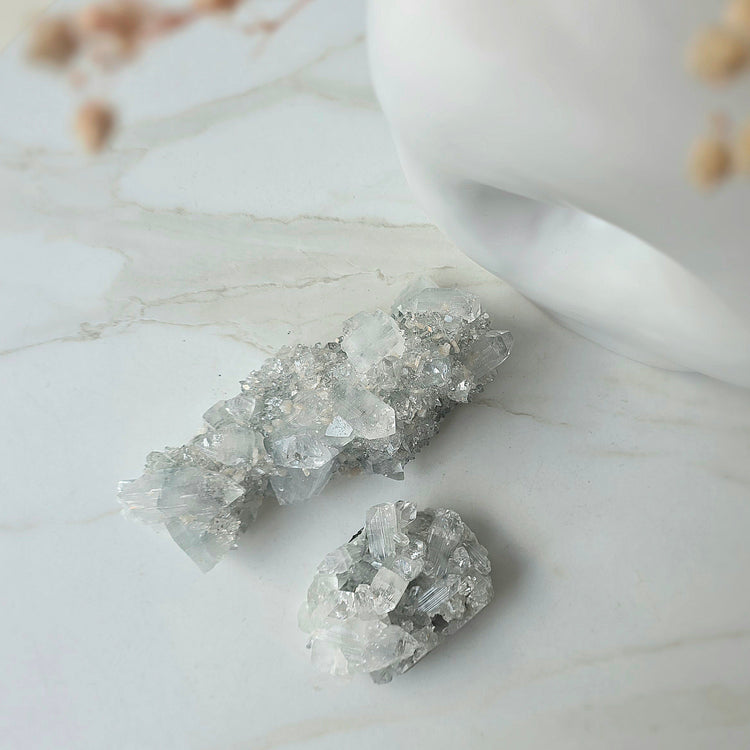 Rare Diamond Apophyllite Crystal on Blue Chalcedony with Stilbite Crystal Cluster Collectors Piece