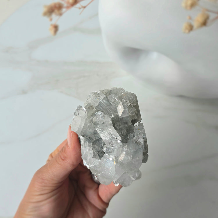 Rare Diamond Apophyllite Crystal on Blue Chalcedony with Stilbite Crystal Cluster Collectors Piece