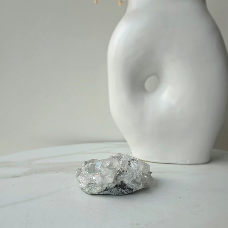 Rare Diamond Apophyllite Crystal on Blue Chalcedony with Stilbite Crystal Cluster Collectors Piece