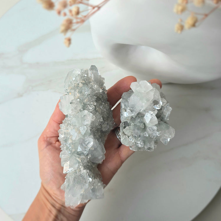 Rare Diamond Apophyllite Crystal on Blue Chalcedony with Stilbite Crystal Cluster Collectors Piece