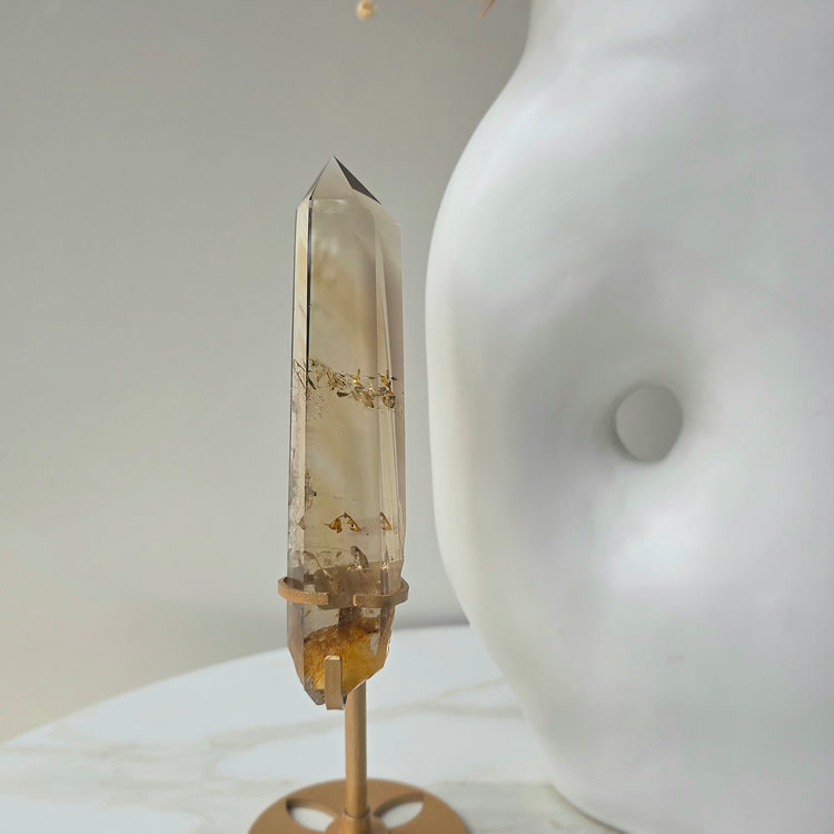 Natural Citrine Crystal Point Brazil High Quality on Stand