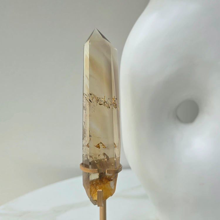 Natural Citrine Crystal Point Brazil High Quality on Stand