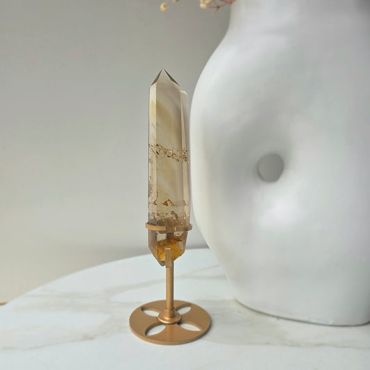 Natural Citrine Crystal Point Brazil High Quality on Stand