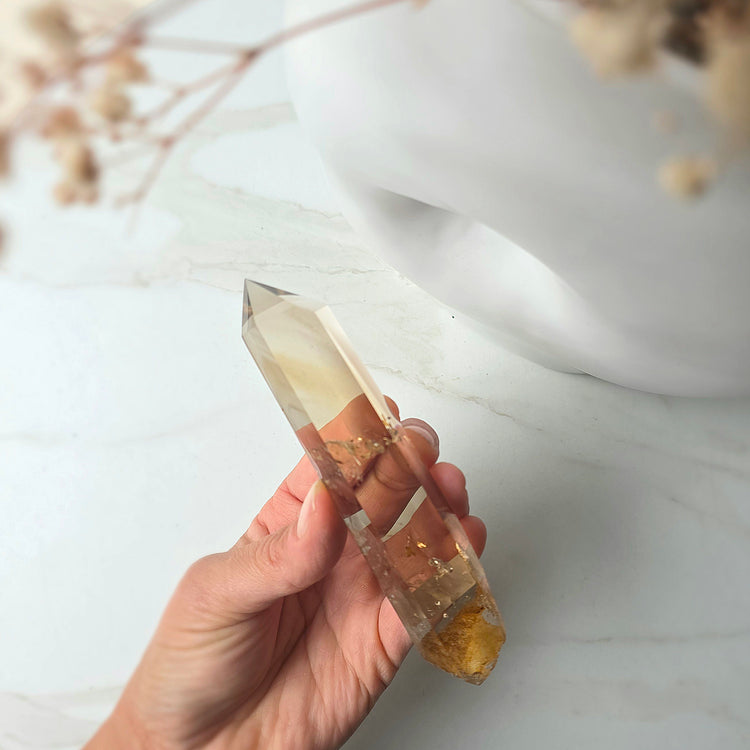Natural Citrine Crystal Point Brazil High Quality on Stand