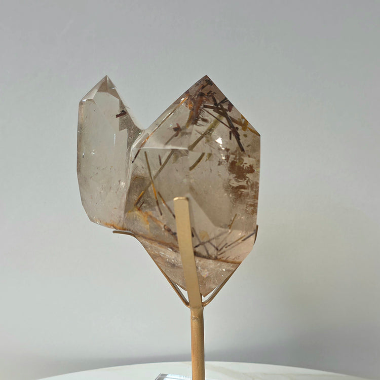 Rare Natural Citrine Crystal with Green Tourmaline Crystal Twin Point Brazil High Quality Collectors Piece