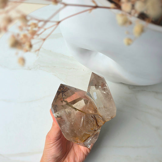 Rare Natural Citrine Crystal with Green Tourmaline Crystal Twin Point Brazil High Quality Collectors Piece