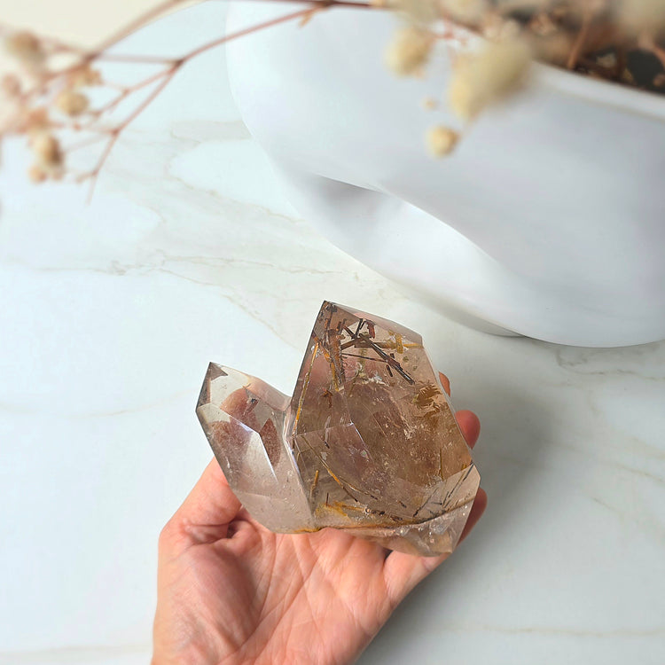 Rare Natural Citrine Crystal with Green Tourmaline Crystal Twin Point Brazil High Quality Collectors Piece