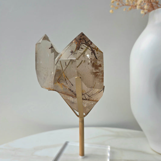 Rare Natural Citrine Crystal with Green Tourmaline Crystal Twin Point Brazil High Quality Collectors Piece