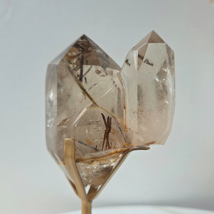 Rare Natural Citrine Crystal with Green Tourmaline Crystal Twin Point Brazil High Quality Collectors Piece