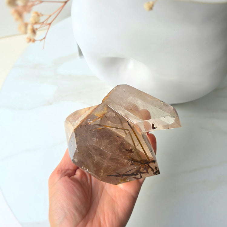 Rare Natural Citrine Crystal with Green Tourmaline Crystal Twin Point Brazil High Quality Collectors Piece