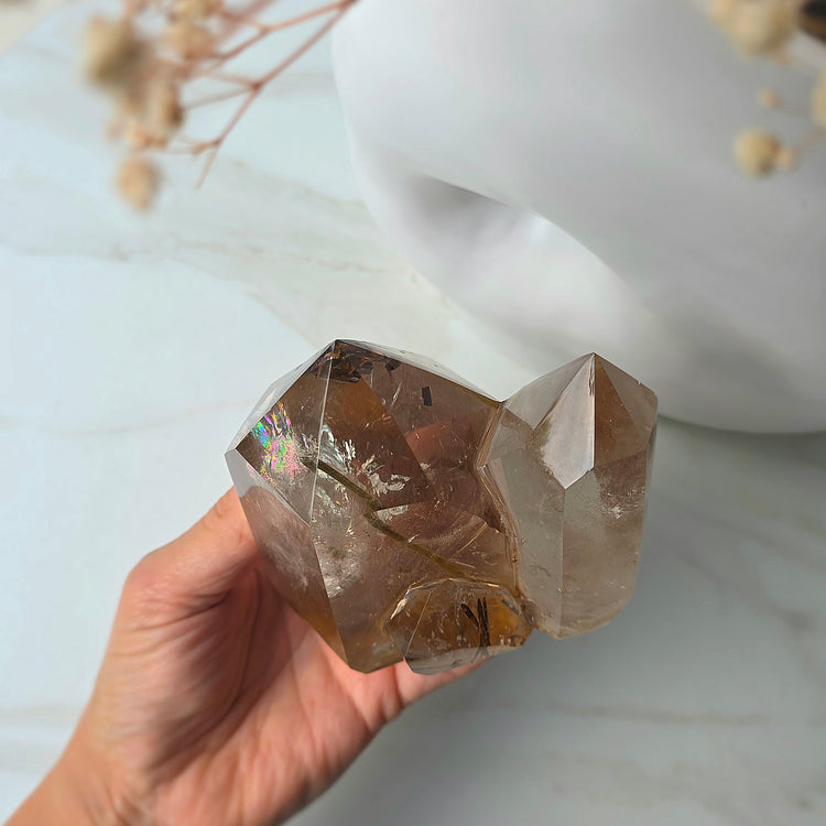 Rare Natural Citrine Crystal with Green Tourmaline Crystal Twin Point Brazil High Quality Collectors Piece