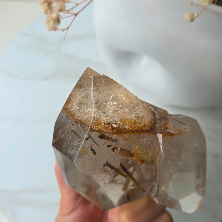 Rare Natural Citrine Crystal with Green Tourmaline Crystal Twin Point Brazil High Quality Collectors Piece