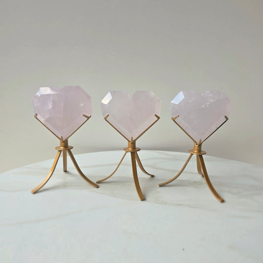 Rare Periwinkle Rose Quartz Crystal Heart on Stand
