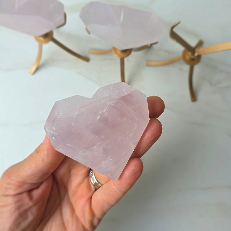 Rare Periwinkle Rose Quartz Crystal Heart on Stand