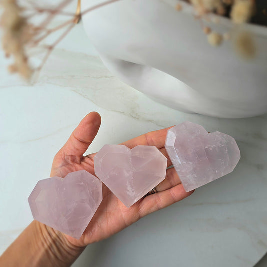 Rare Periwinkle Rose Quartz Crystal Heart on Stand