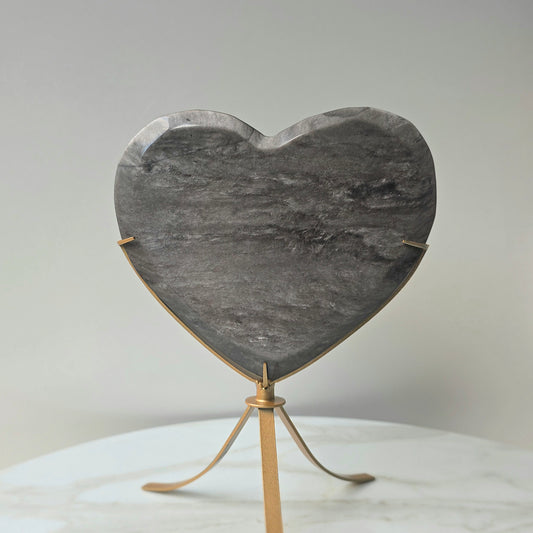 Obsidian Crystal Silver Sheen Heart with Stand XL