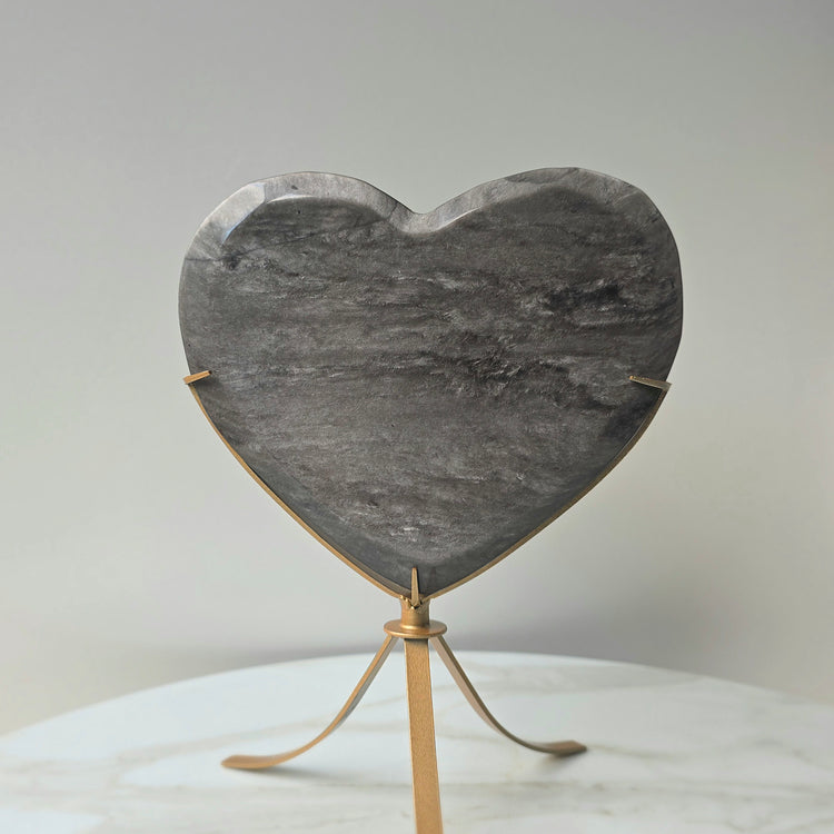 Obsidian Crystal Silver Sheen Heart with Stand XL