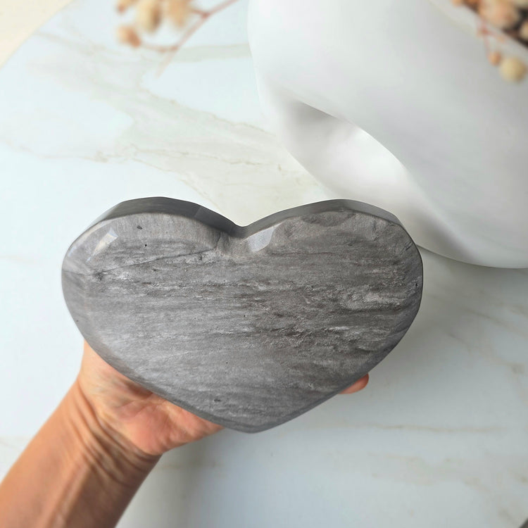 Obsidian Crystal Silver Sheen Heart with Stand XL