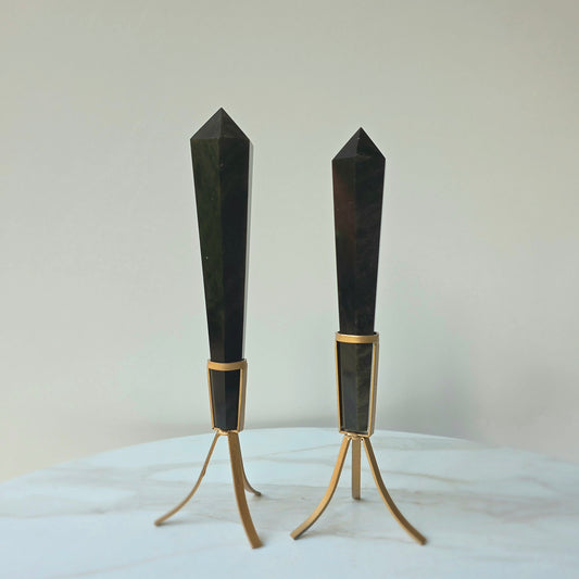 Black Obsidian Crystal Gold Sheen Wand on Stand