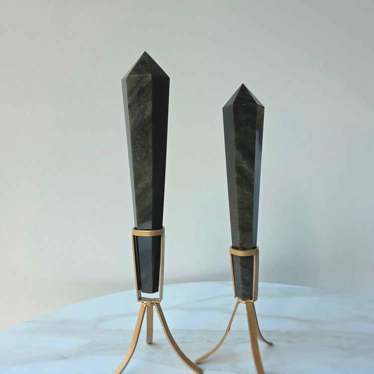 Black Obsidian Crystal Gold Sheen Wand on Stand