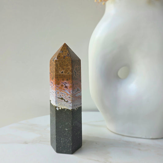 Rare 8th Vein Ocean Jasper Crystal Point Tower Obelisk Madagascar