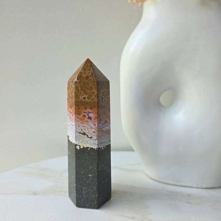 Rare 8th Vein Ocean Jasper Crystal Point Tower Obelisk Madagascar