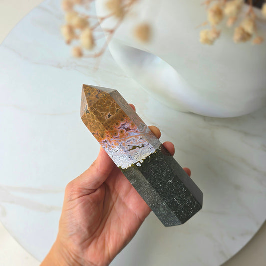 Rare 8th Vein Ocean Jasper Crystal Point Tower Obelisk Madagascar