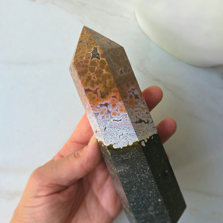 Rare 8th Vein Ocean Jasper Crystal Point Tower Obelisk Madagascar