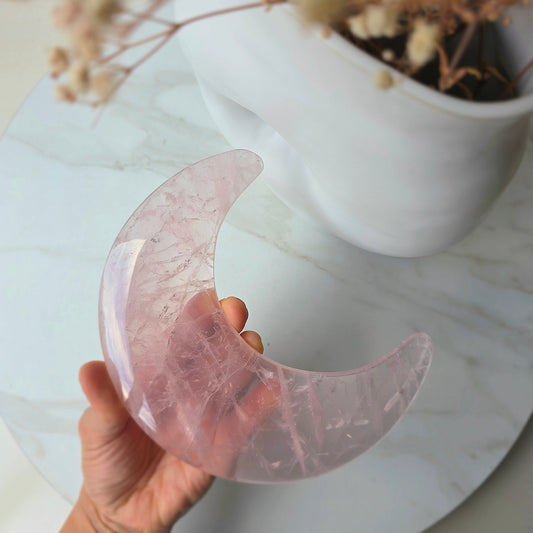 Rose Quartz Crystal Moon on Stand Brazil High Quality