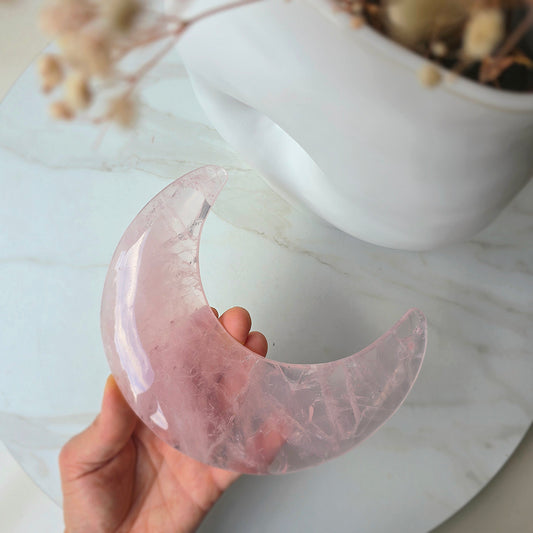 Rose Quartz Crystal Moon on Stand Brazil High Quality