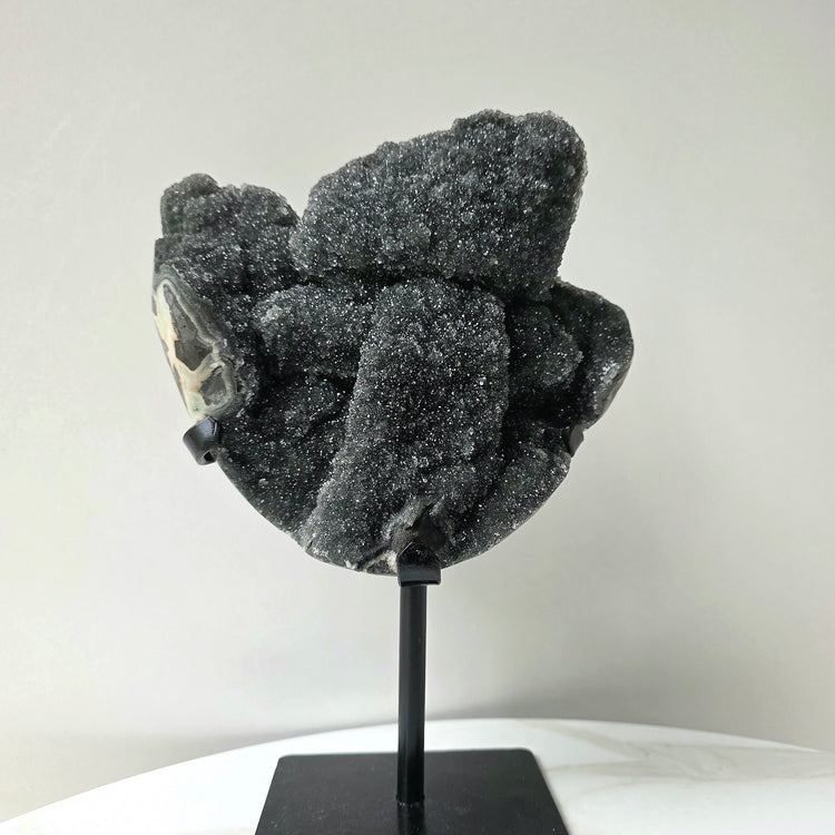 Rare Black Galaxy Amethyst Crystal Cluster on Stand Brazil