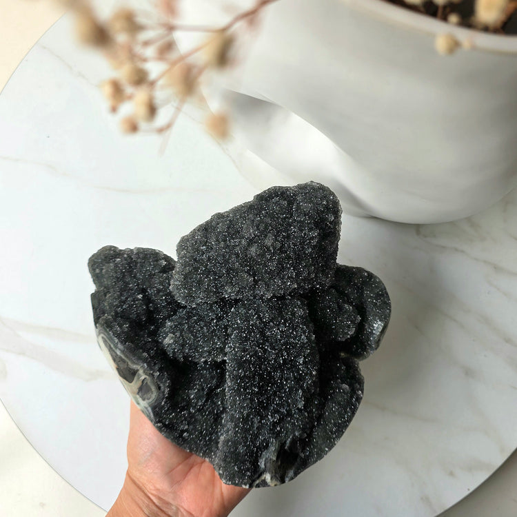 Rare Black Galaxy Amethyst Crystal Cluster on Stand Brazil