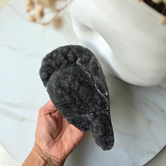 Rare Black Galaxy Amethyst Crystal Cluster on Stand Brazil - Crystals and Me | Crystal Candles and Ethically Sourced Crystals