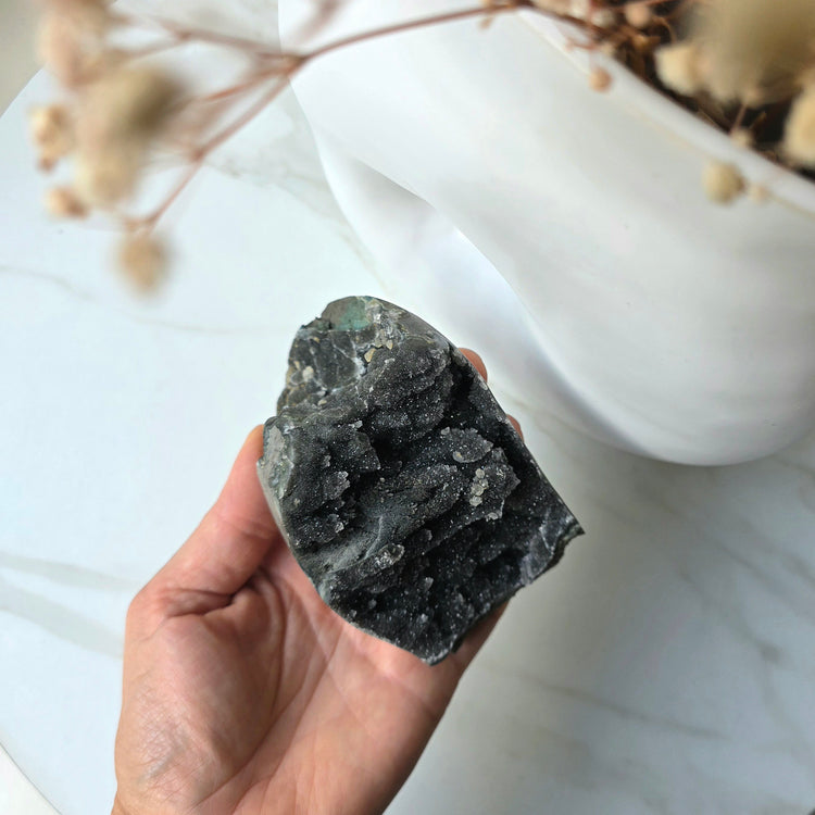 Rare Black Galaxy Amethyst Crystal Cluster on Stand Brazil