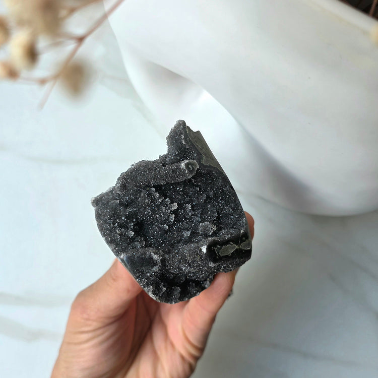 Rare Black Galaxy Amethyst Crystal Cluster on Stand Brazil