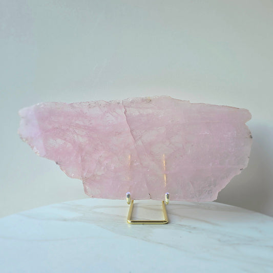 Rose Quartz Crystal Slab Slice on Stand