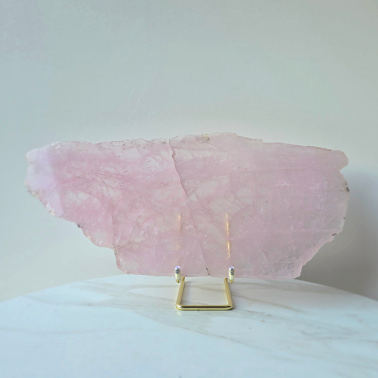 Rose Quartz Crystal Slab Slice on Stand